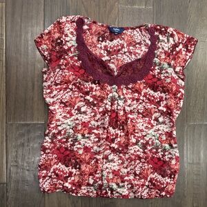 Reitmans Red Sequin Blouse with Peter Pan Collar
